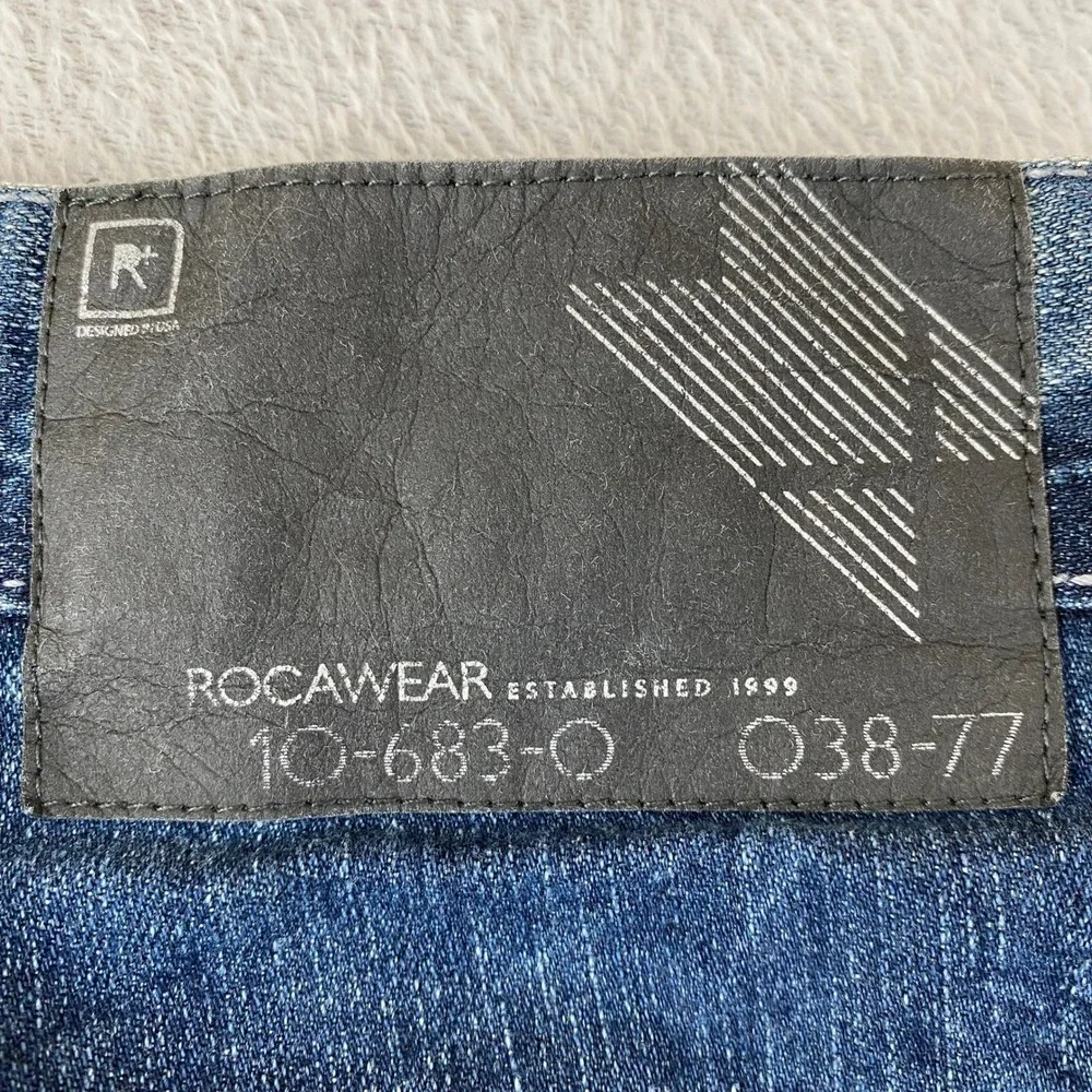 Rocawear 90s Y2K Jeans Men Size 32 (Fit 34) Blue Embroidered Skater Grunge Faded